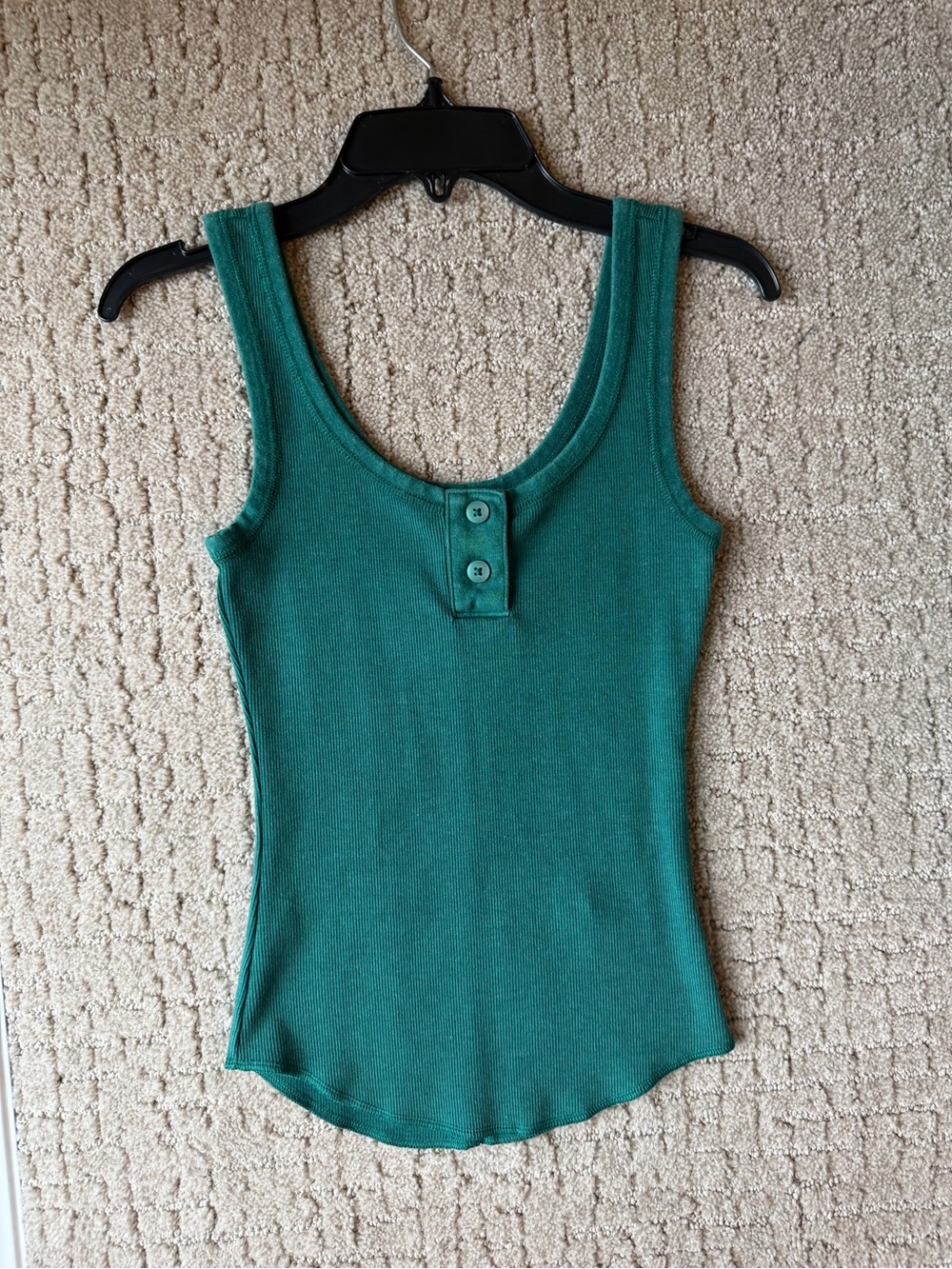 aerie Teal Ribbed Scoop Tank with Button Placket